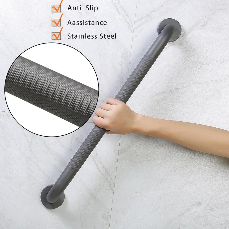 Rackickyer Shower Grab Bar  2 Pack 12 Inch Gray Bathroom Grab Bar  1.25"" Diameter 304 Stainless Steel Anti-Slip Grab Bars For Bathtubs And Showers  Handicap Shower Grab Bar For Seniors Elderly - Image 4