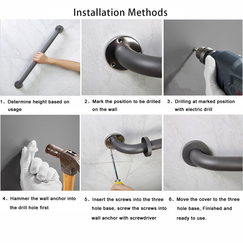 Rackickyer Shower Grab Bar  2 Pack 12 Inch Gray Bathroom Grab Bar  1.25"" Diameter 304 Stainless Steel Anti-Slip Grab Bars For Bathtubs And Showers  Handicap Shower Grab Bar For Seniors Elderly - Image 5