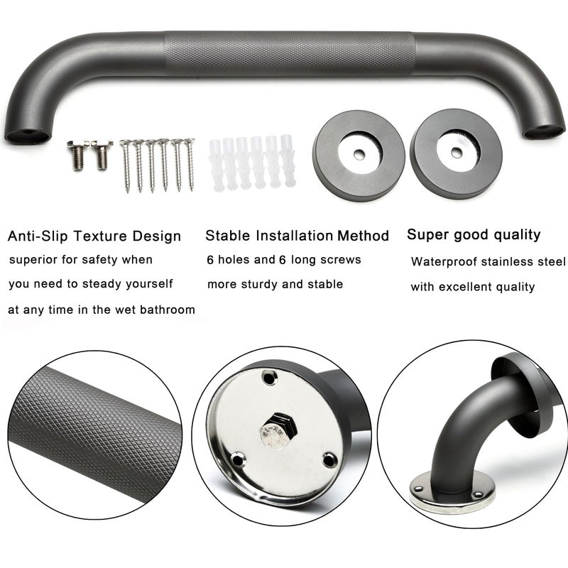 Rackickyer Shower Grab Bar  2 Pack 12 Inch Gray Bathroom Grab Bar  1.25"" Diameter 304 Stainless Steel Anti-Slip Grab Bars For Bathtubs And Showers  Handicap Shower Grab Bar For Seniors Elderly - Image 3
