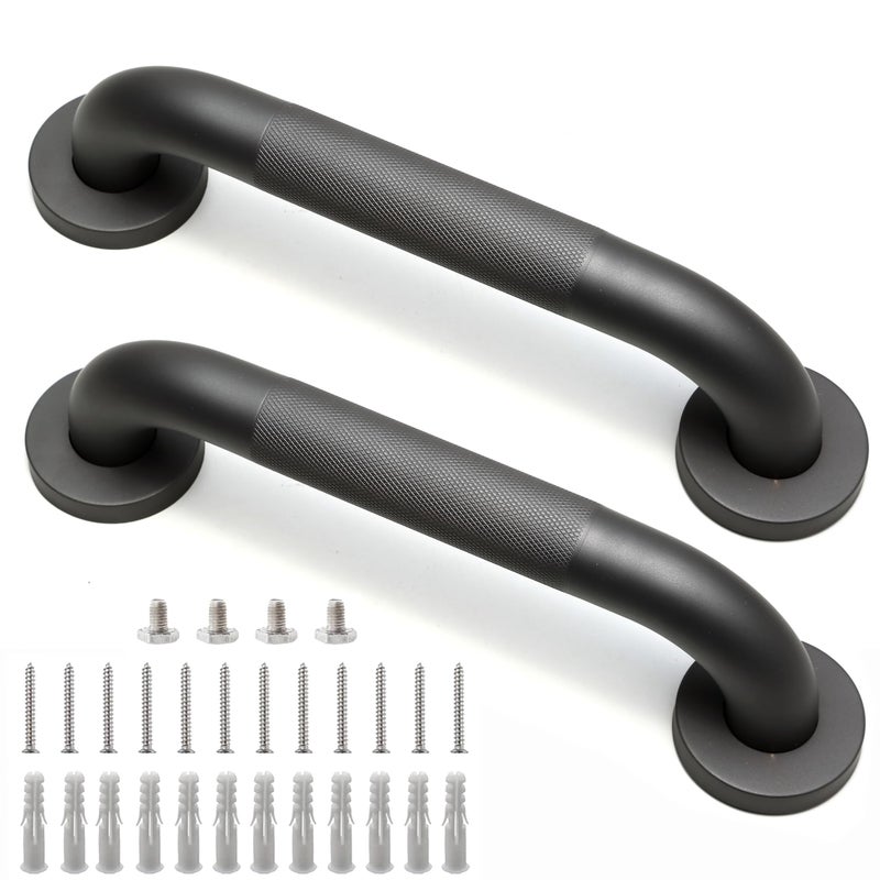Rackickyer Shower Grab Bar  2 Pack 12 Inch Gray Bathroom Grab Bar  1.25"" Diameter 304 Stainless Steel Anti-Slip Grab Bars For Bathtubs And Showers  Handicap Shower Grab Bar For Seniors Elderly - Image 1