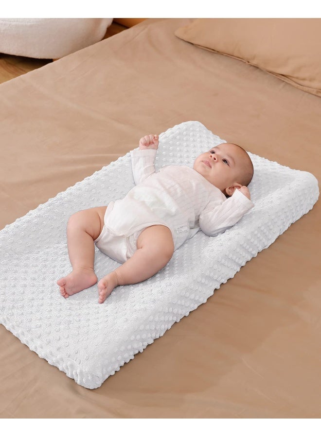 Aullar Solid Changing Table Pad Cover Cradle Sheet, Fits 32"/34''x16" Contoured Diaper Changing Pad, Ultra Soft Cozy Minky Dots Plush Changing Table Covers, Breathable Wipeable Removable (White) - Image 2
