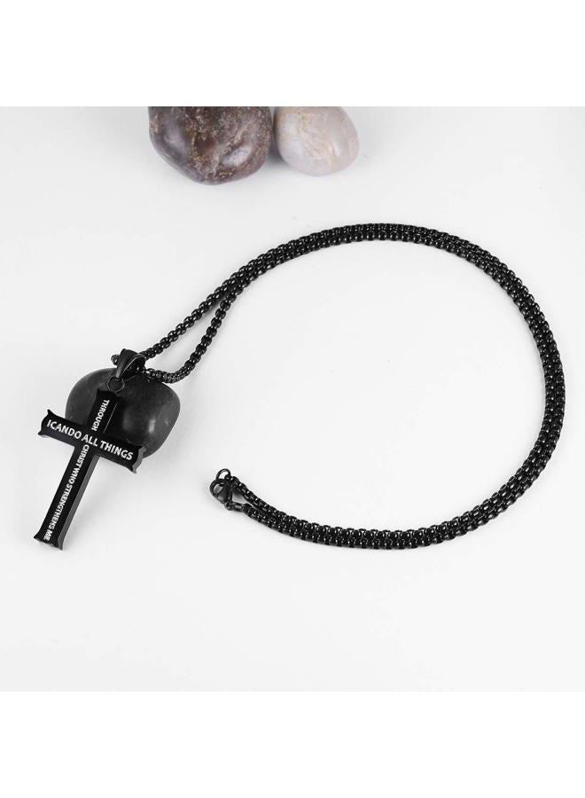Rehoboth Stainless Steel Cross Pendant Necklaces for Girls Boys Men Women Philippians 4:13 Strength Bible Verse I Can Do All Things Chain 24 Inch - Image 3
