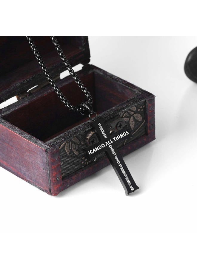 Rehoboth Stainless Steel Cross Pendant Necklaces for Girls Boys Men Women Philippians 4:13 Strength Bible Verse I Can Do All Things Chain 24 Inch - Image 2