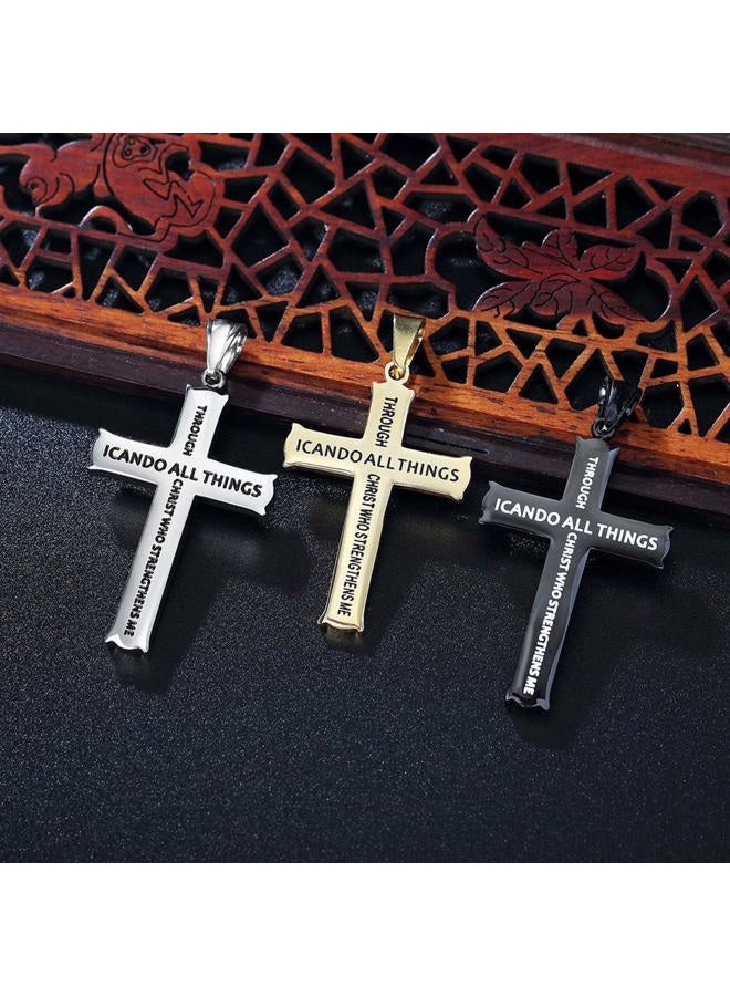 Rehoboth Stainless Steel Cross Pendant Necklaces for Girls Boys Men Women Philippians 4:13 Strength Bible Verse I Can Do All Things Chain 24 Inch - Image 4
