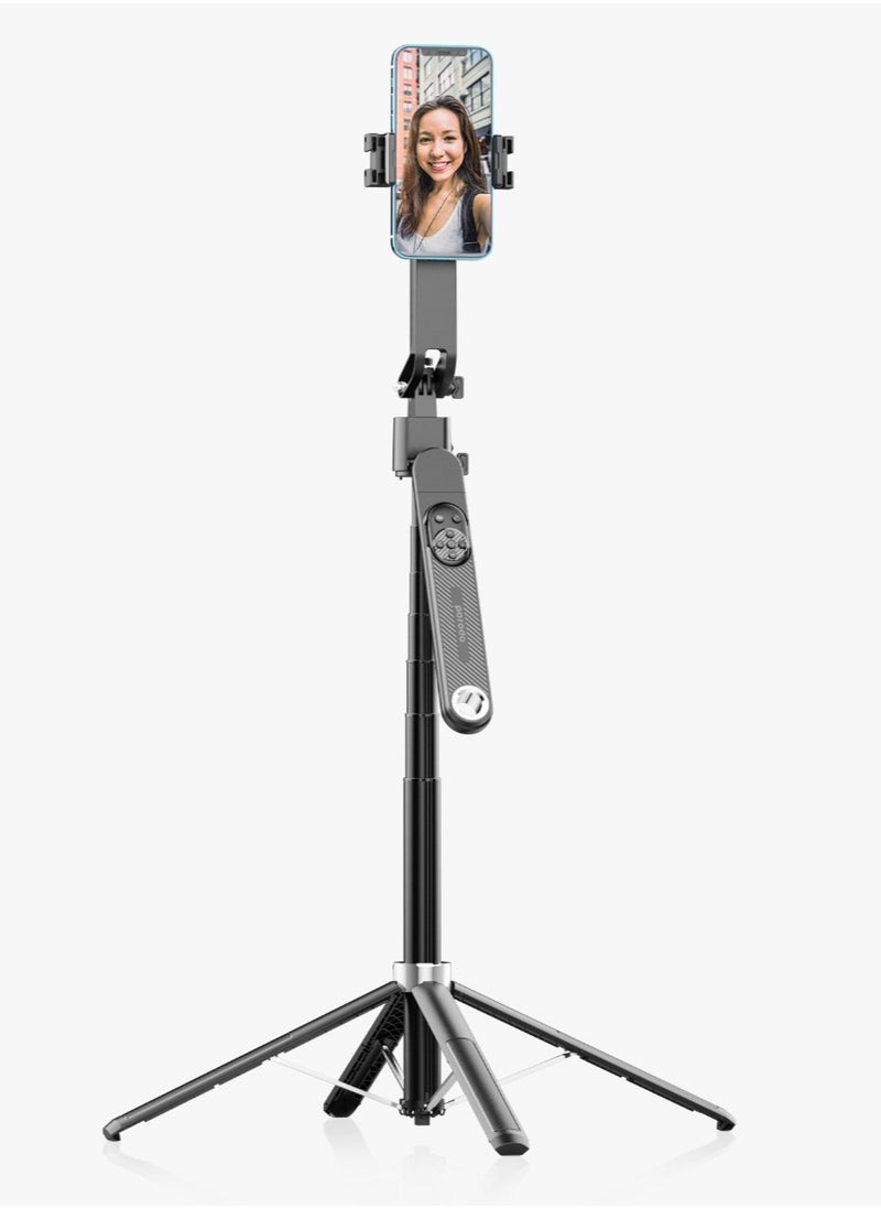 porodo - Selfie Stick Pro X with 360° AI Smart Tracking / Dual Detachable Lights & 4 Leg Tripod / Bluetooth Version 5.2 / Stable Quad-Base - Black - Image 1
