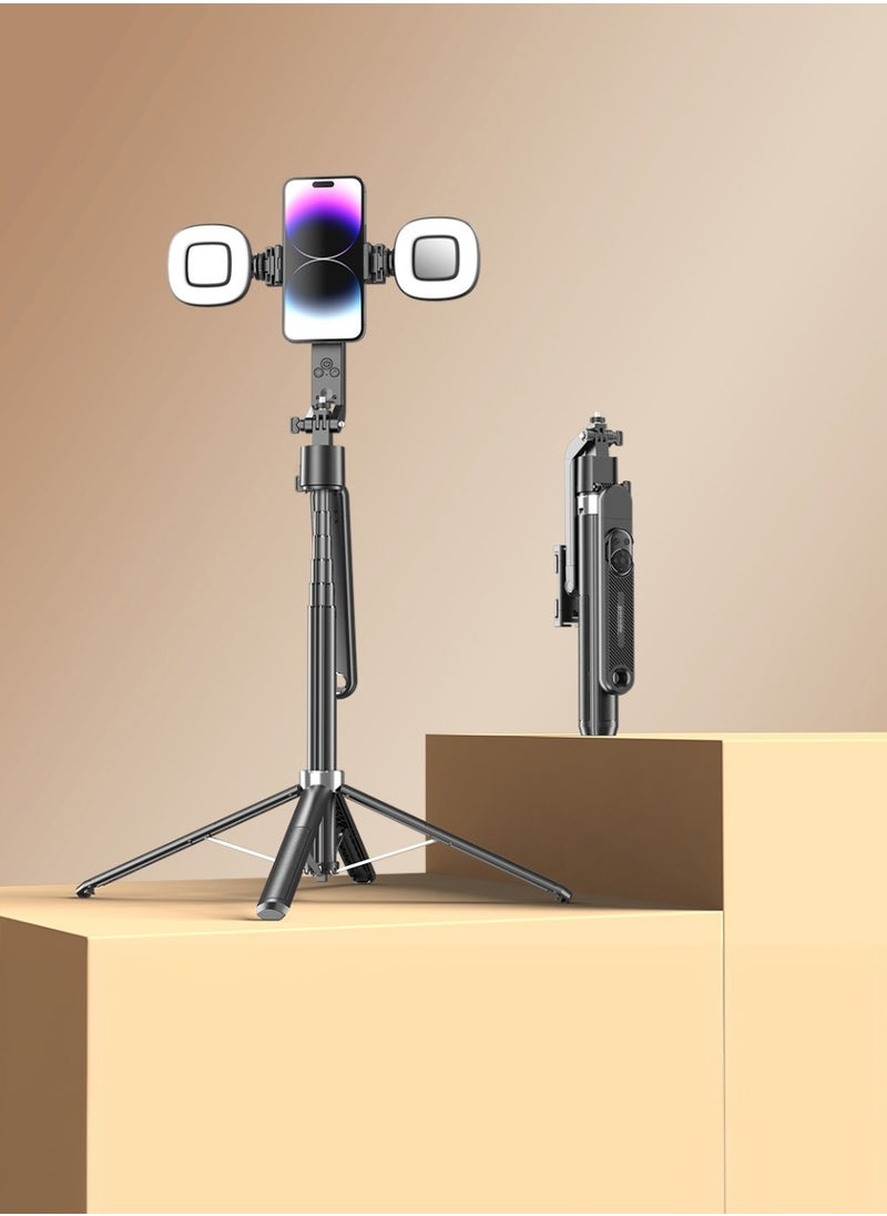 porodo - Selfie Stick Pro X with 360° AI Smart Tracking / Dual Detachable Lights & 4 Leg Tripod / Bluetooth Version 5.2 / Stable Quad-Base - Black - Image 1