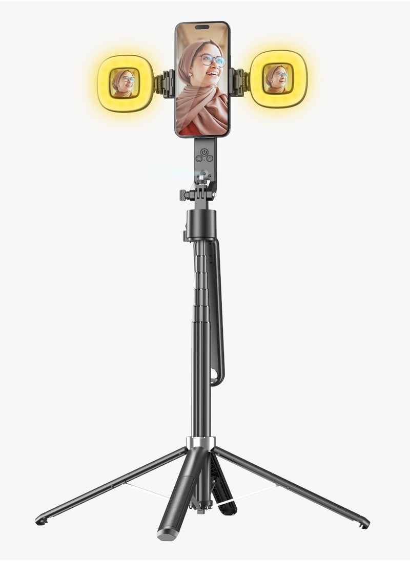 porodo - Selfie Stick Pro X with 360° AI Smart Tracking / Dual Detachable Lights & 4 Leg Tripod / Bluetooth Version 5.2 / Stable Quad-Base - Black - Image 1
