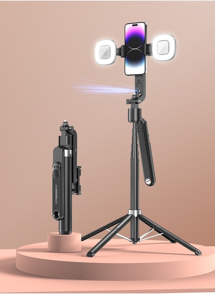porodo - Selfie Stick Pro X with 360° AI Smart Tracking / Dual Detachable Lights & 4 Leg Tripod / Bluetooth Version 5.2 / Stable Quad-Base - Black - Image 1