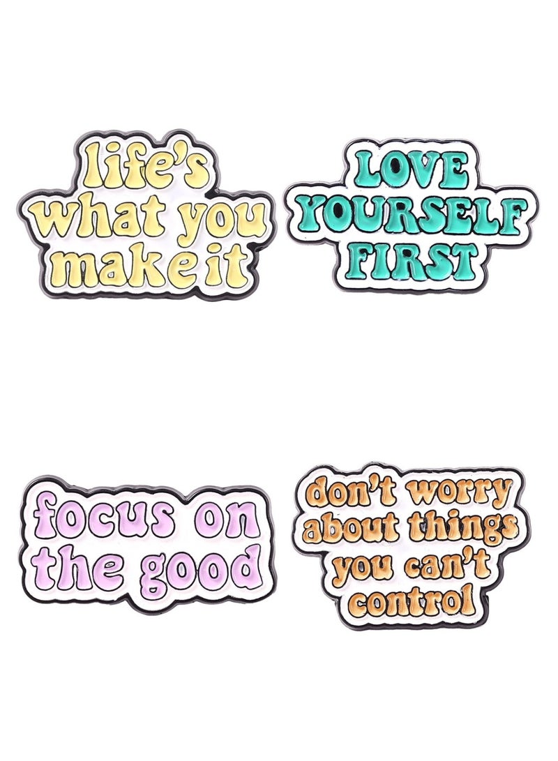 إعادة الصياغة 4 قطع دبابيس/دبابيس/شارات تحفيزية على شكل مينا على شكل مينا للسترات وحقائب الظهر والحقائب والقبعات ولوحات الدبابيس | التعبير عن الذات والإلهام والطاقة الإيجابية | صغيرة - Image 1