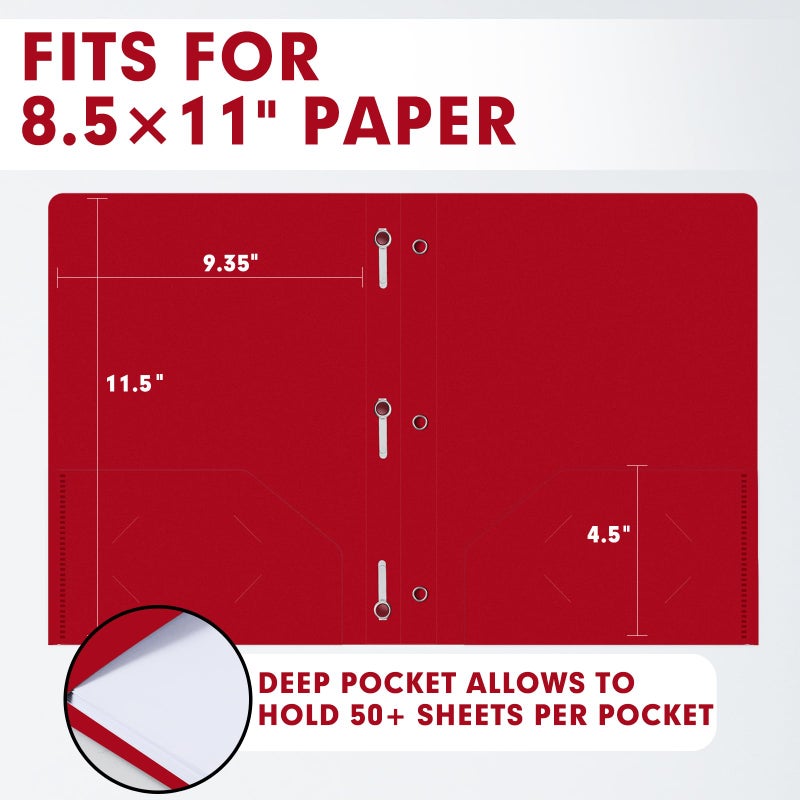 LAYZZ Plastic 2 Pocket Folders with Prongs, 30 Pack, Heavyweight, Letter Size Poly Folders with 3 Metal Prongs Fastener Clips (Red) - Image 2