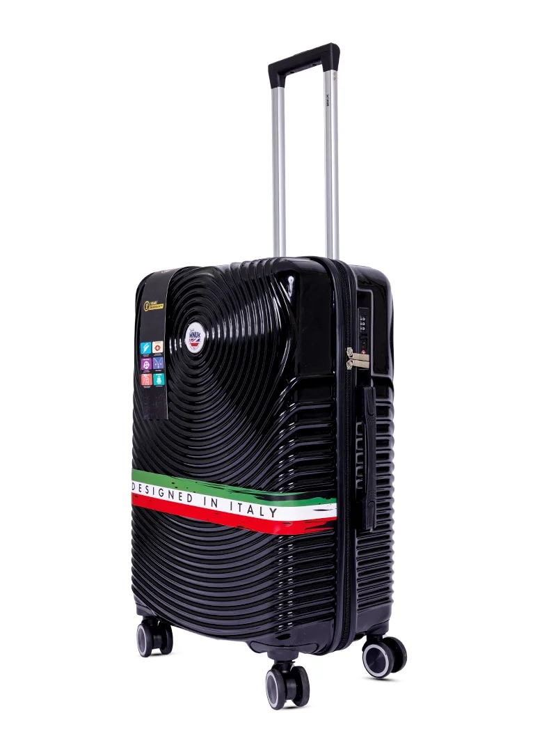 MNUK Cruise Set of 3 Luggage | Hardside Soft Handle Trolley with TSA Lock |Double 360° 8 Wheeler| Cabin-20 Inch, Medium- 24 Inch, Large-28 Inch| Black