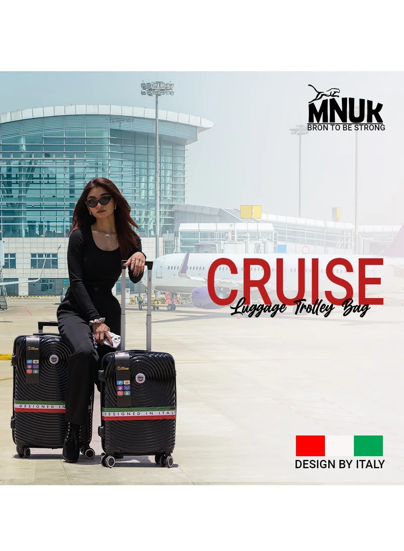MNUK Cruise Set of 3 Luggage | Hardside Soft Handle Trolley with TSA Lock |Double 360° 8 Wheeler| Cabin-20 Inch, Medium- 24 Inch, Large-28 Inch| Black