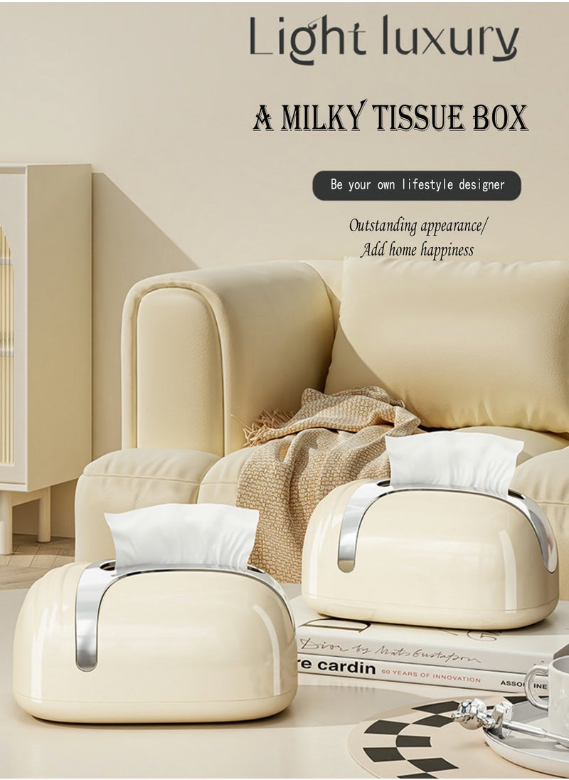 LOOPITYS Tissue Holder Tissue BoxTissue box, living room, high-end luxury desktop paper box, home wall mounted storage box, cream style napkin storage box Spring drawn paper box  - Image 1