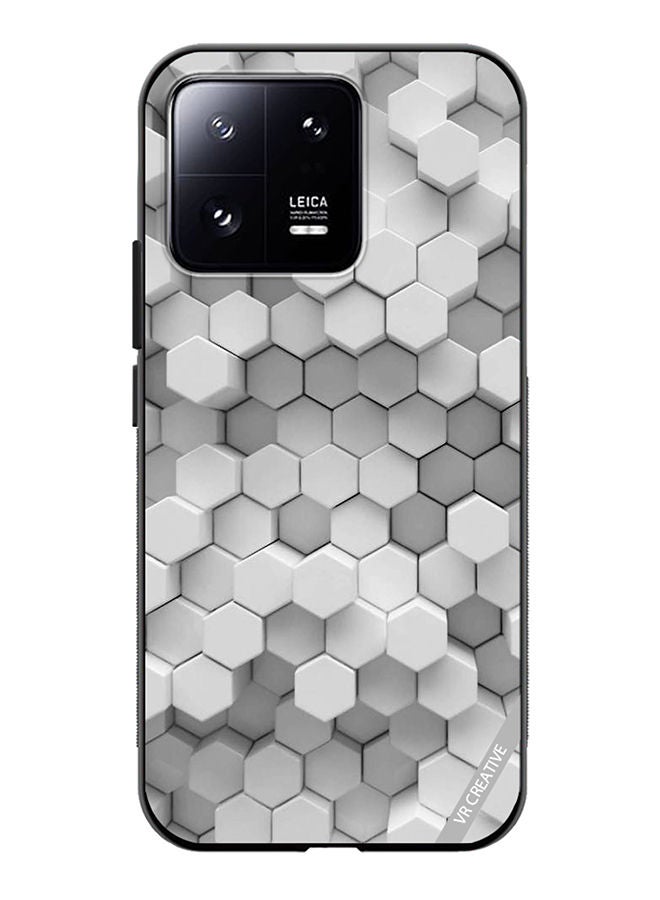 VR CREATIVE Protective Case Cover For Xiaomi 13 3D Gray White Honeycombs Brick Wall Stairway Decoration Design Multicolour - Image 1