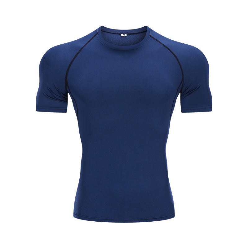 Generic Sports Fitness Clothes Mens Tight Quick-drying Short-sleeved Basketball Bottoming Football Running Training Fitness Compression Elastic T-shirt Navy