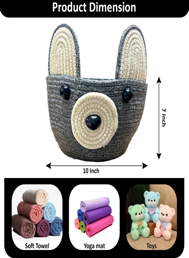 Ariya Handcrafted Storage Basket (4044 | Gray | 10") PP & Cotton Blend Rope Organizer Bin for Toys, Clothes & Nursery Essentials, Cute Animal Design for Baby Room & Playroom Décor - Image 3