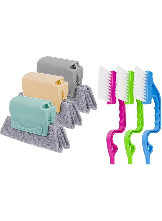 PROMASS Window Groove Cleaning Brush Set 6pcs, Window or Sliding Door Track Cleaner, Crevice Gap Cleaning Brush Tool, Hand-held Sill, Tile Lines, Shutter, Car Vents Cleaner Brush Kit - Image 1