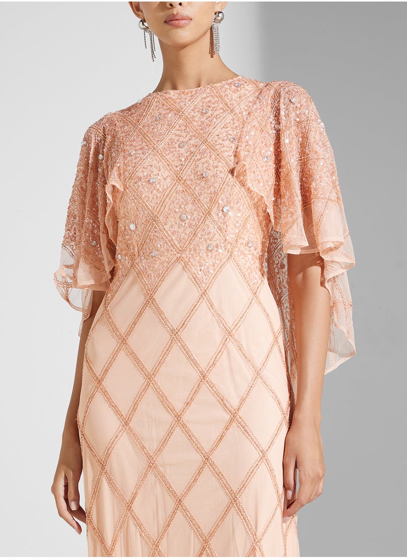 Amelia Rose Embellished Mesh Detailed Dress  - Image 3