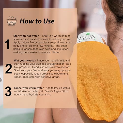 Zakia's Morocco Original Rough Kessa Exfoliating Glove - Microdermabrasion Home Exfoliating Mitts, Removes unwanted dead skin, dirt and Keratosis Pilaris. Great removing spray tan and enhancing tattoos. 2 pack - Image 3