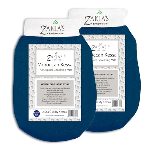 Zakia's Morocco Original Rough Kessa Exfoliating Glove - Microdermabrasion Home Exfoliating Mitts, Removes unwanted dead skin, dirt and Keratosis Pilaris. Great removing spray tan and enhancing tattoos. 2 pack - Image 1