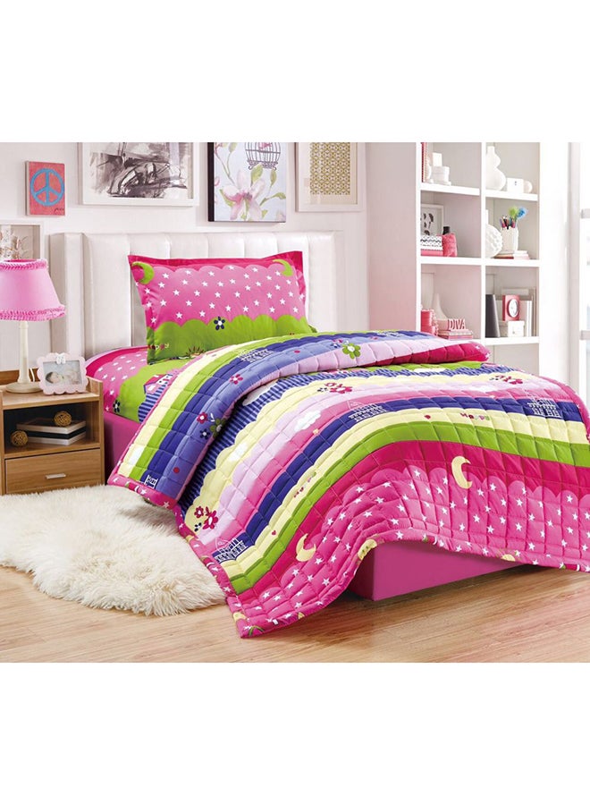 3-Piece Compressed Comforter Set Single Size microfiber Pink/Green/Blue