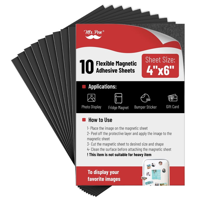 Mr Pen Adhesive Magnetic Sheets 4 x 6 10 Pack with Adhesive Backing Flexible Picture Magnets Cuttable Magnetic Sheets
