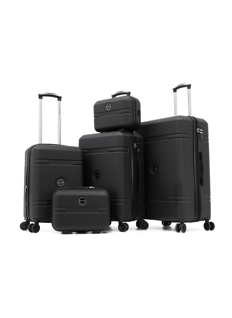 GIORDANO Giordano Hardside Luggage Trolley Bag 5 Pieces set,Black (BC-12&14,S-20,M-24,L-28 Inch)  - Image 1