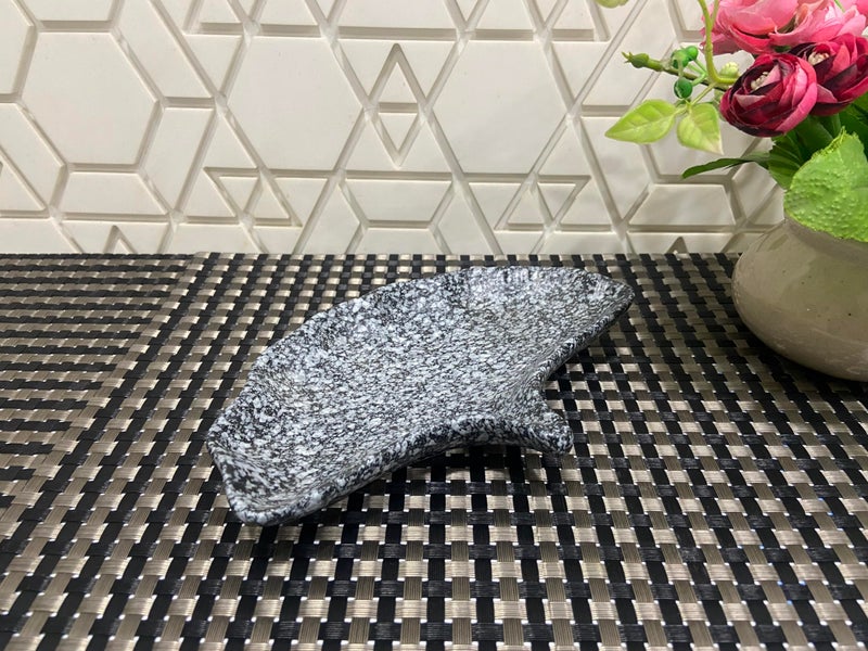 ALTAICA ALTAICA Ceramic Serving Platter Plate Tray Shell Shape for Snacks, Starter, Salad, Pasta Tray, Heavy Quality Ceramic Serving Platters Perfect for Modern Kitchen- Black Marble Finish - Image 1