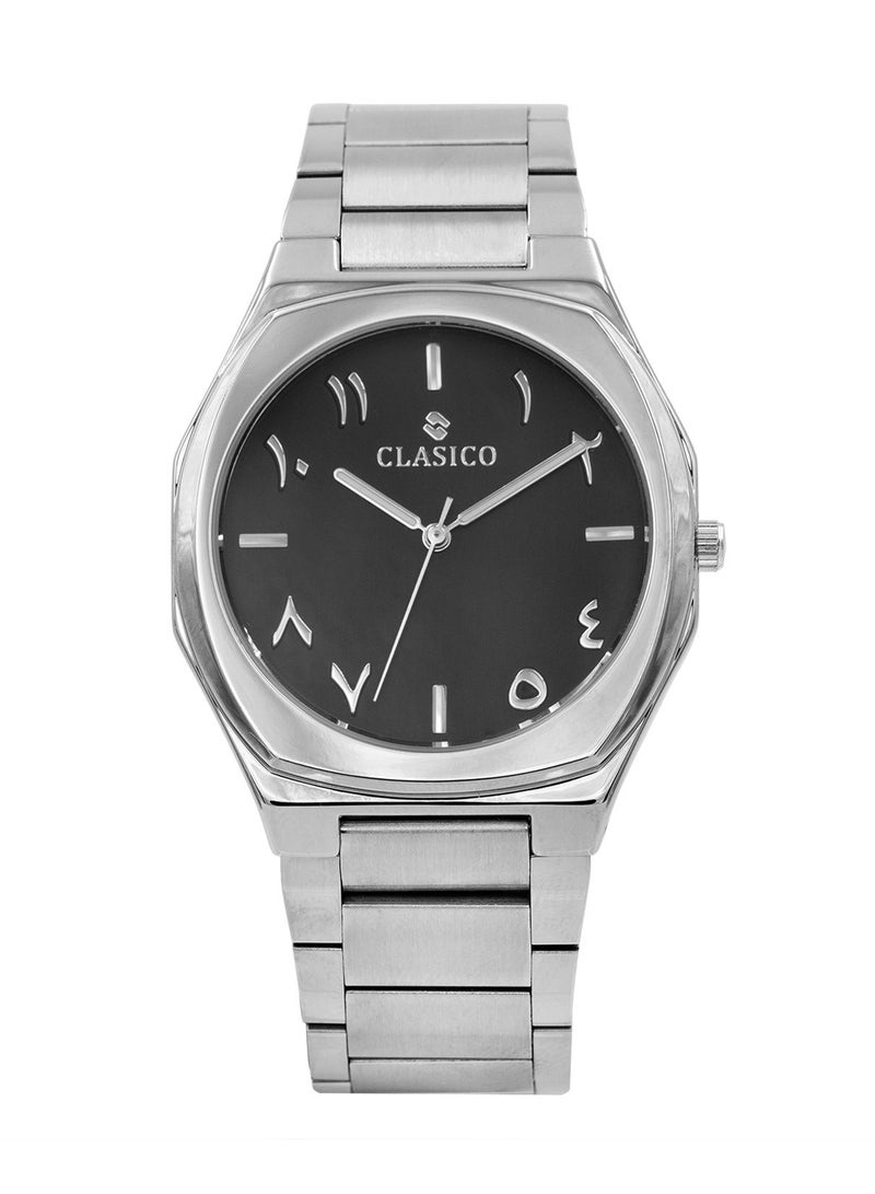 Clasico ساعة فخر للرجال بقرص عربي فاخر 40 مم - فضي، حركة كوارتز، ظهر من الفولاذ المقاوم للصدأ - Image 1