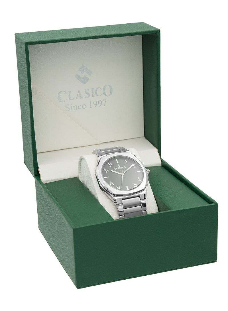 Clasico ساعة فخر للرجال بقرص عربي فاخر 40 مم - فضي، حركة كوارتز، ظهر من الفولاذ المقاوم للصدأ - Image 5