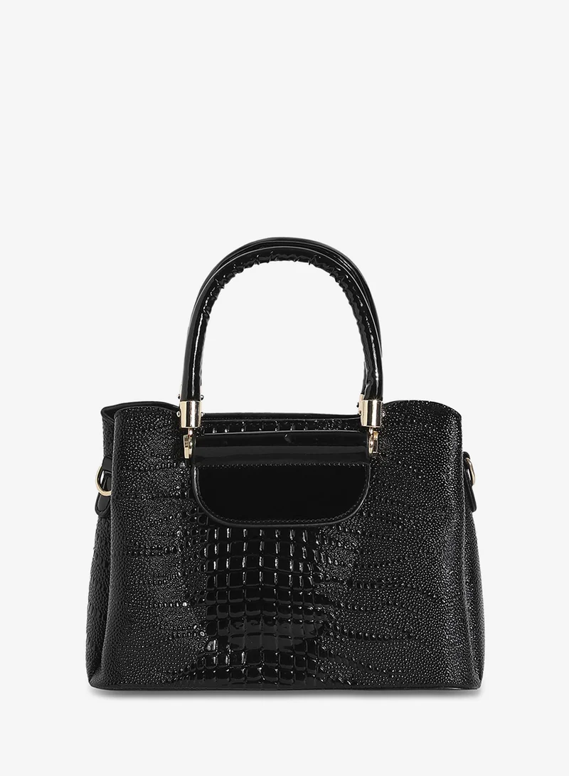 صوص هاوت حقيبة يد جلد تمساح سوداء منظمة