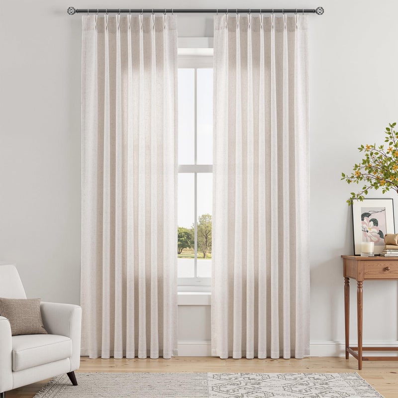 Aersas Cream Linen Pinch Pleated Curtains 84 Inches Long for Bedroom Modern Farmhouse Semi Sheer Curtain Light Filtering Window Treatments with Hooks Rod Pocket for Living Room Laundry Room 40x84 - Image 1