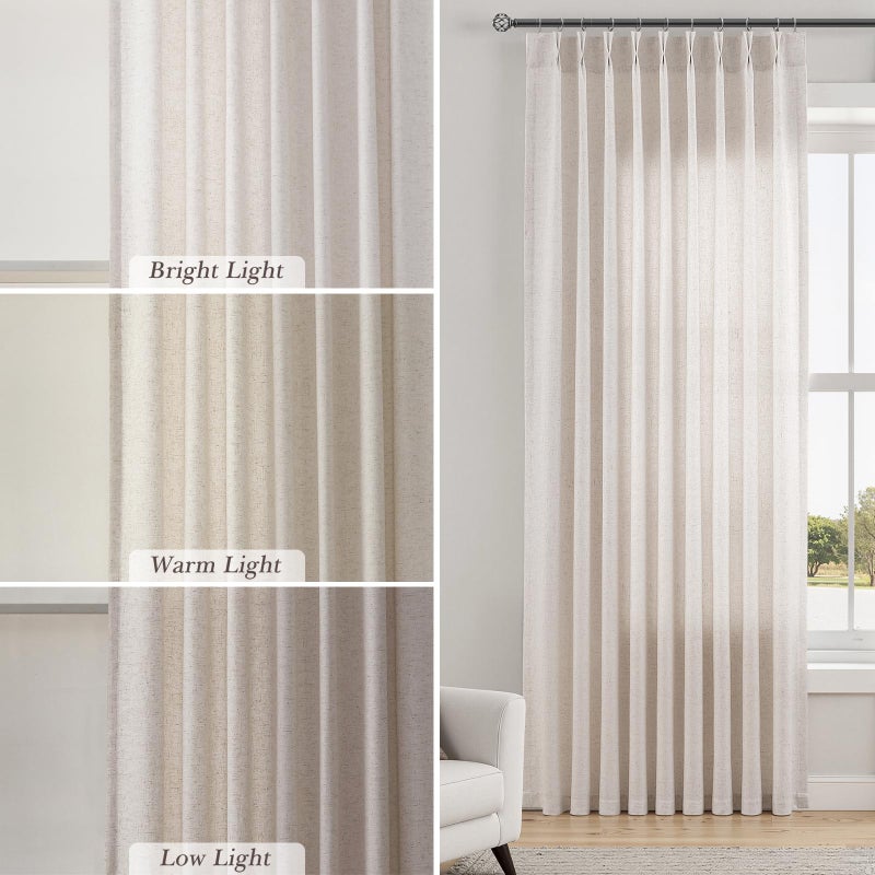 Aersas Cream Linen Pinch Pleated Curtains 84 Inches Long for Bedroom Modern Farmhouse Semi Sheer Curtain Light Filtering Window Treatments with Hooks Rod Pocket for Living Room Laundry Room 40x84 - Image 4