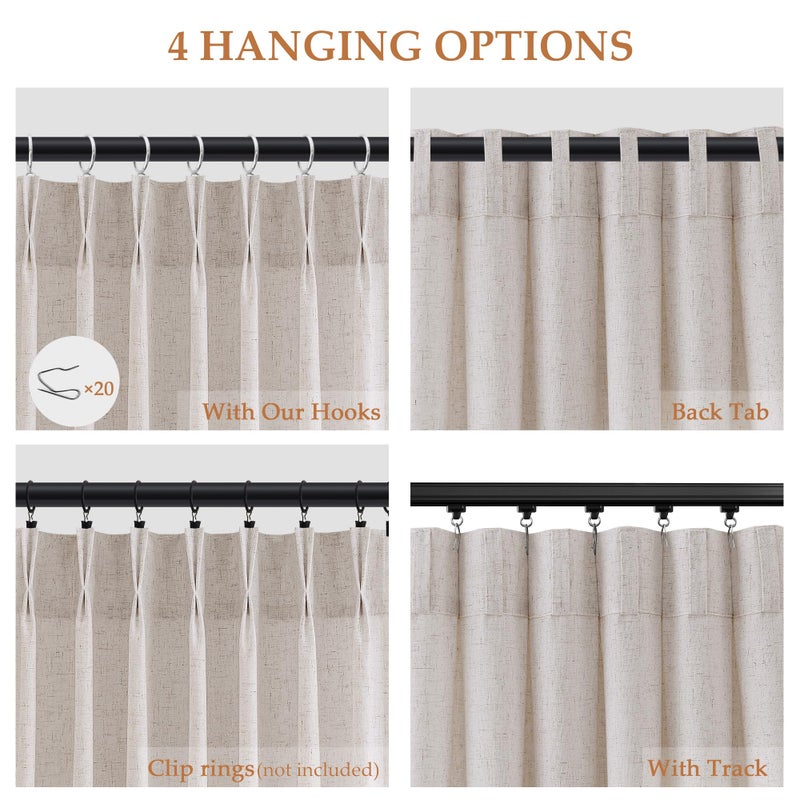 Aersas Cream Linen Pinch Pleated Curtains 84 Inches Long for Bedroom Modern Farmhouse Semi Sheer Curtain Light Filtering Window Treatments with Hooks Rod Pocket for Living Room Laundry Room 40x84 - Image 5