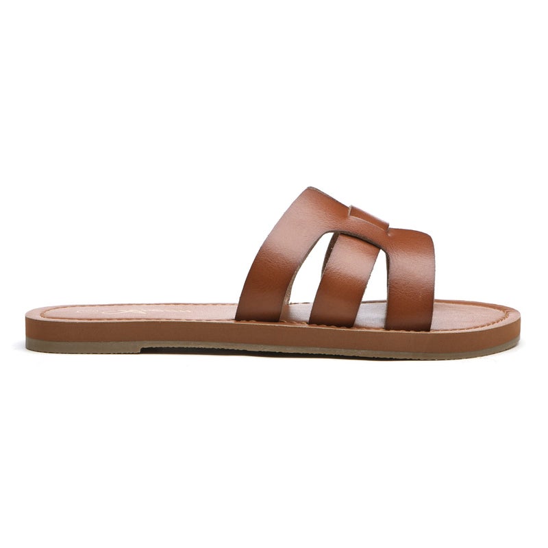 Athlefit Women's Flat Sandals Summer Casual Slip On Leather Slide Sandals Brown Size 8 - Image 2