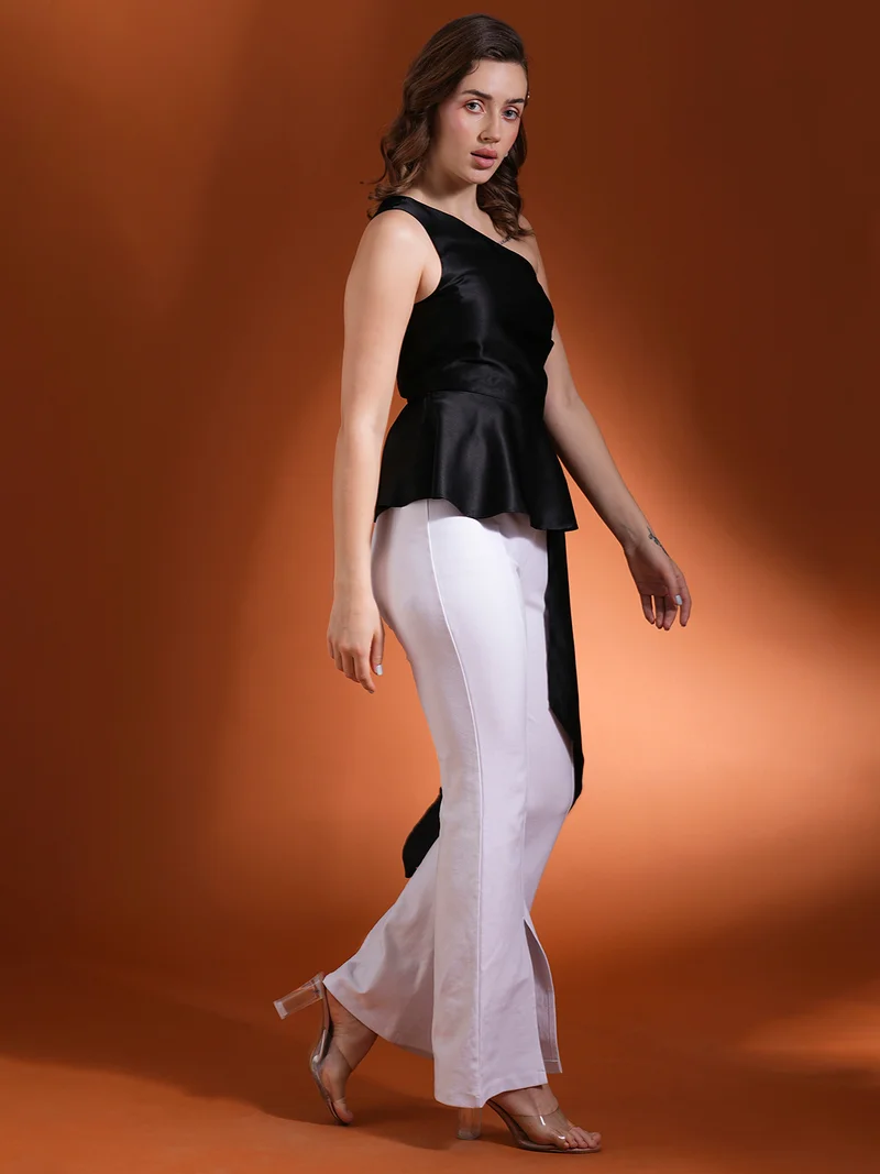 globus Globus Women One Shoulder Waist Style Satin Peplum Party Top