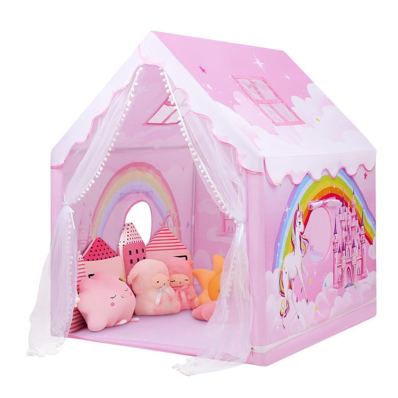 Decalsweet Kids Play Tent Pink Princess Tent for Girls, Large and Foldable Kids Playhouse with Windows, Portable and Lightweight Playtent Indoor &Outdoor for Gift to Toddlers - Image 1