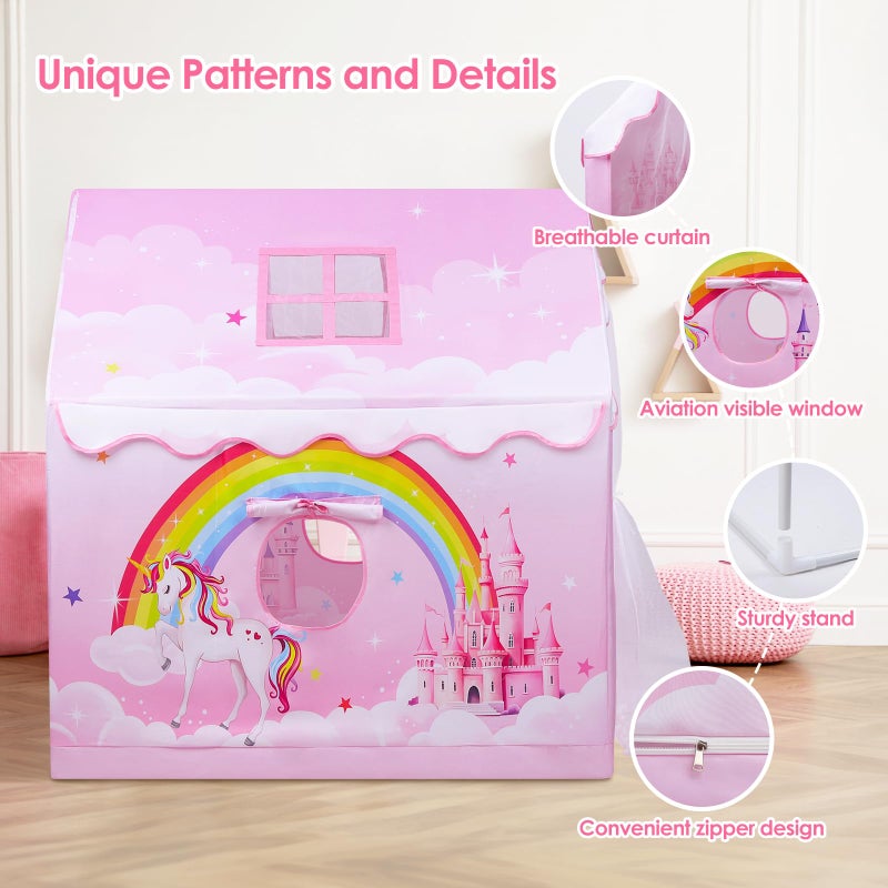 Decalsweet Kids Play Tent Pink Princess Tent for Girls, Large and Foldable Kids Playhouse with Windows, Portable and Lightweight Playtent Indoor &Outdoor for Gift to Toddlers - Image 3