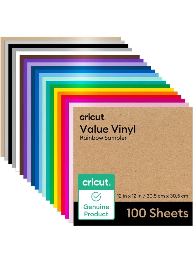 Cricut Cricut Value Permanent Vinyl - 100ft Rainbow Sampler, 12in x 12in Sheets (100 Count) - Image 1