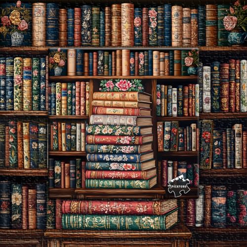 PICKFORU Vintage Book Puzzles for Adults 1000 Pieces Bookshelf Wildflower Pages Jigsaw Puzzle Retro Library Aesthetic Puzzle Floral Challenging Hard Puzzles for Book Lovers - Image 5