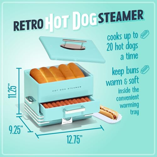 Nostalgia Extra Large Diner-Style Steamer, 20 Hot Dogs and 6 Bun Capacity, Perfect for Breakfast Sausages, Brats, Vegetables, Fish, Aqua - Image 2