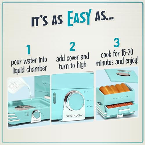 Nostalgia Extra Large Diner-Style Steamer, 20 Hot Dogs and 6 Bun Capacity, Perfect for Breakfast Sausages, Brats, Vegetables, Fish, Aqua - Image 3