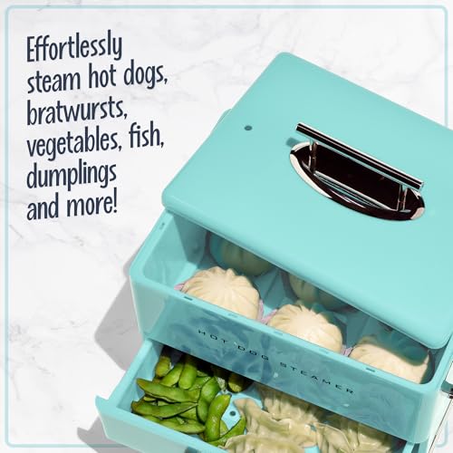 Nostalgia Extra Large Diner-Style Steamer, 20 Hot Dogs and 6 Bun Capacity, Perfect for Breakfast Sausages, Brats, Vegetables, Fish, Aqua - Image 5