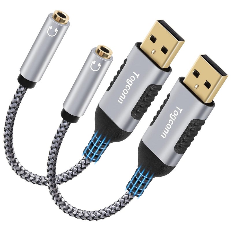 Togconn USB A to 3.5mm AUX Headphone Jack Adapter 2 Pack, External Stereo Sound Card Converter, USB to AUX Audio Cable adapter with TRRS 4-Pole Mic, Compatible with Headset, PC, Laptop, Desktops, PS4-0.6 Feet - Image 1