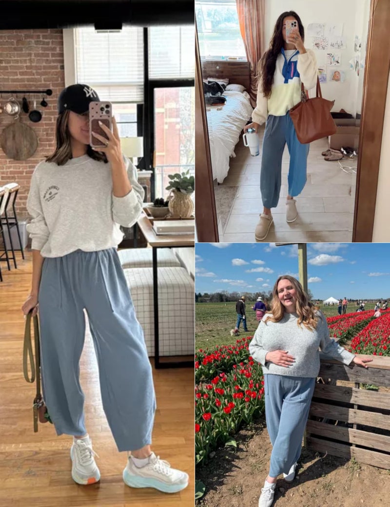 Xiaoxuemeng Womens Baggy Wide Leg Pants Casual Elastic Waisted Palazzo Harem Pants with Pockets(Dustyblue-S) - Image 3