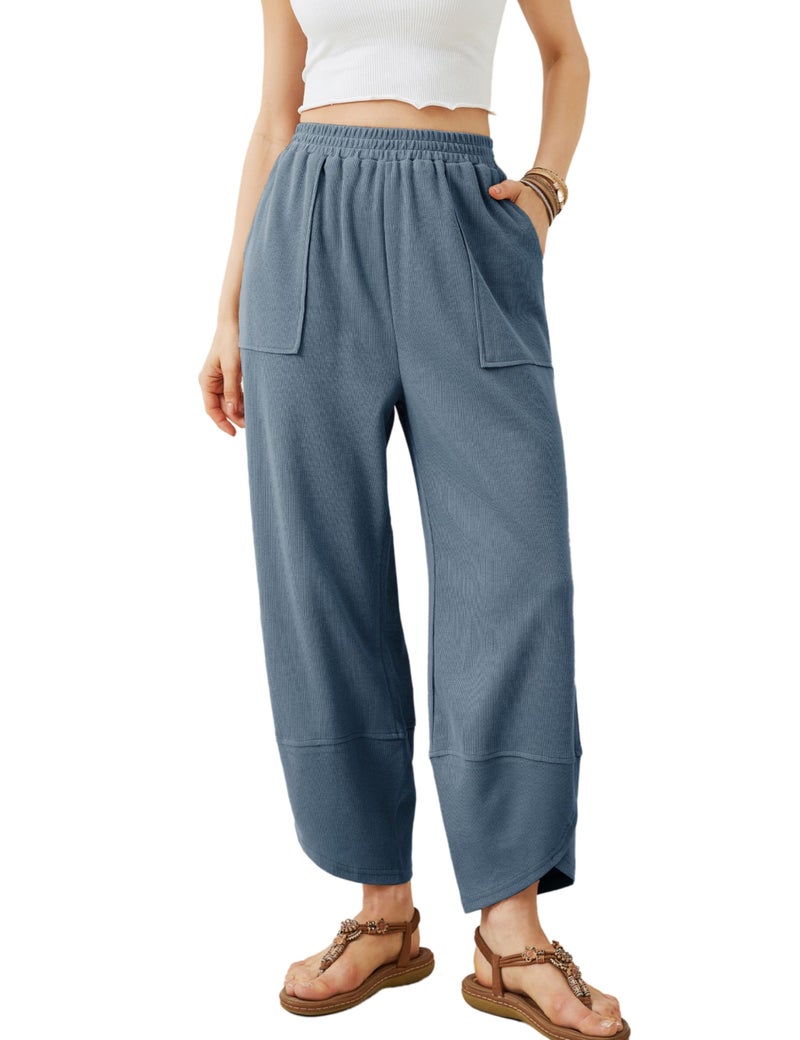 Xiaoxuemeng Womens Baggy Wide Leg Pants Casual Elastic Waisted Palazzo Harem Pants with Pockets(Dustyblue-S) - Image 1