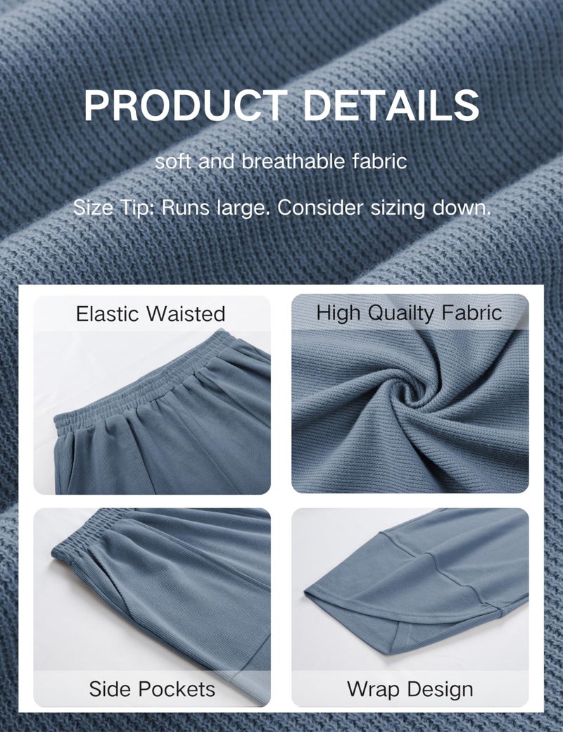 Xiaoxuemeng Womens Baggy Wide Leg Pants Casual Elastic Waisted Palazzo Harem Pants with Pockets(Dustyblue-S) - Image 5