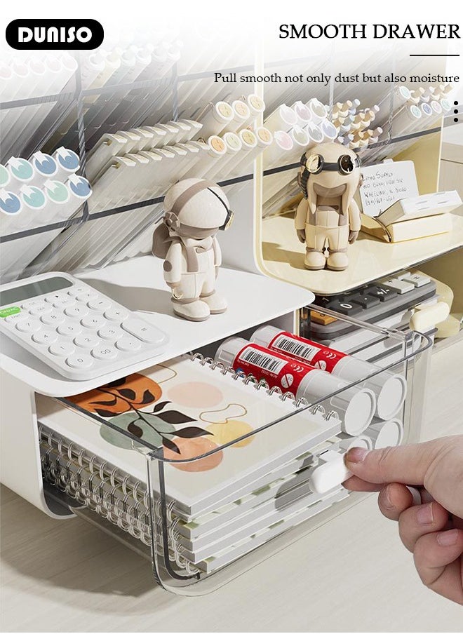 DUNISO Pen Organizer, Pencil Holder Storage Box for Desk, Multi-Functional Desk Organizer with Drawer, Desk Organizer with Drawer,  Large capacity , DIY Storage, for School, Home, Art Supplies  - Image 3
