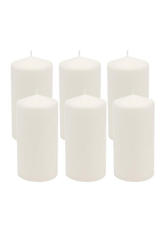 Stonebriar 6 Count Tall 3 x 6 Inch 65 Hour Long Burning Unscented White Wax Pillar Candles - Image 1