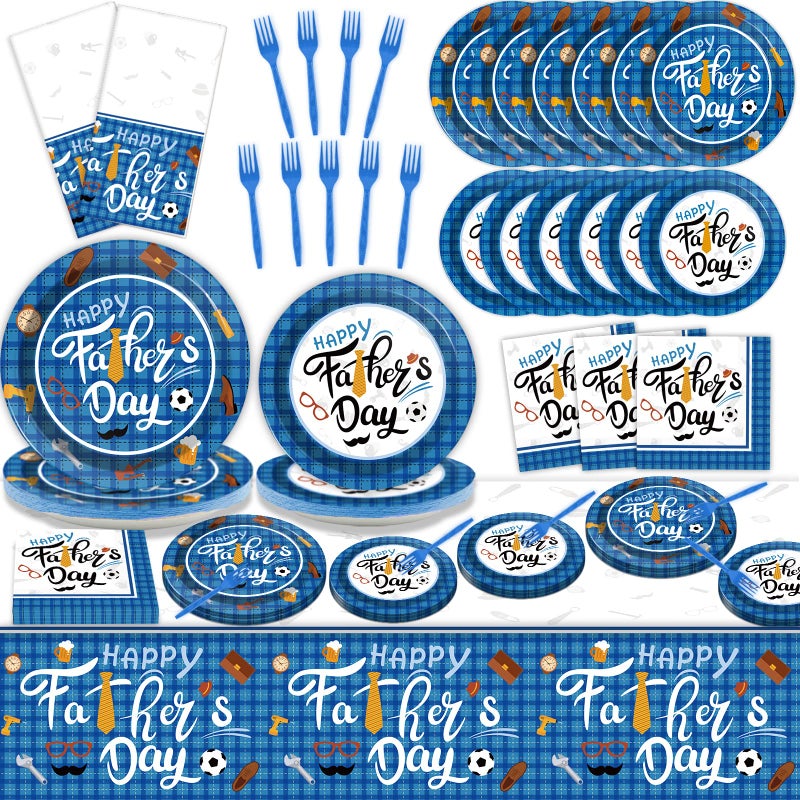 Happy Fathers Day Disposable Paper Plates Napkins Forks Tablecloth for Dads Day Party Serve 24